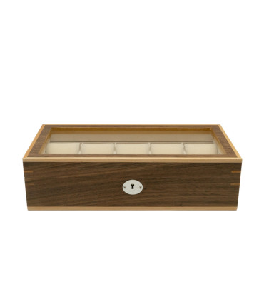 Clipperton 10 watch box in brown wood with glass lid