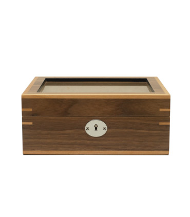 Clipperton 6 watch box in brown wood with glass lid
