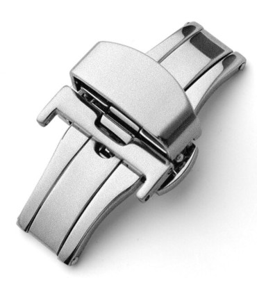 Double folding deployant clasp in brushed stainless steel