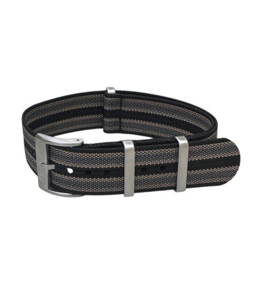 KronoKeeper ribbed nato strap - Black/Khaki/Grey