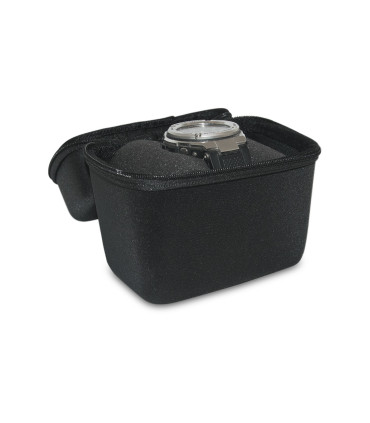 Watch Box hard case with viewing window, textile cover, matt shiny, black