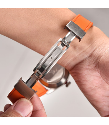 KronoKeeper curved adjustable Rubber Strap with deployant clasp - Orange