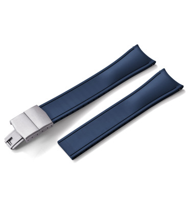 KronoKeeper curved adjustable Rubber Strap with deployant clasp-Navy blue