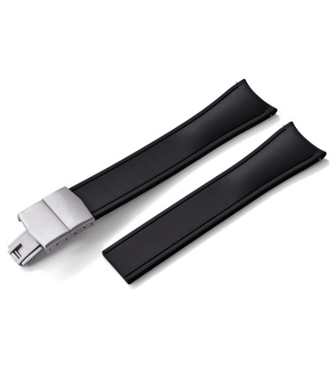 KronoKeeper curved adjustable Rubber Strap with deployant clasp - Black