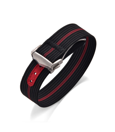 KronoKeeper ribbed nato strap with deployant buckle - Black/Red