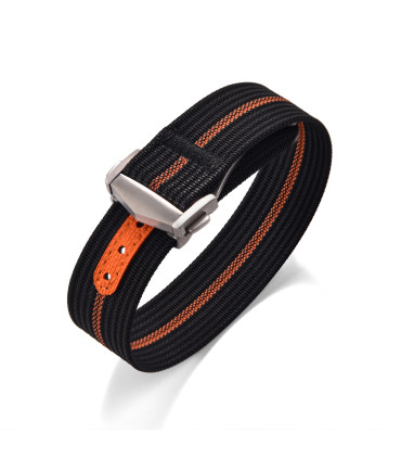 KronoKeeper ribbed nato strap with deployant buckle - Black/Orange
