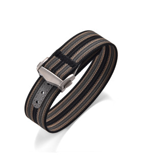 KronoKeeper ribbed nato strap with deployant buckle - Black/Khaki/Grey