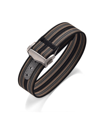 KronoKeeper ribbed nato strap with deployant buckle - Black/Khaki/Grey
