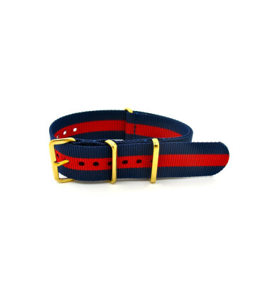 NATO watch strap Blue/Red Gold