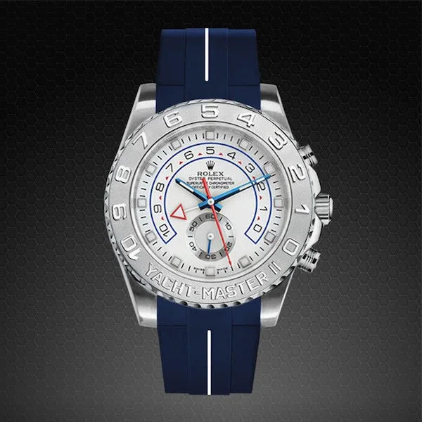 RubberB M109 Navy/White for Rolex Yachtmaster II 44mm Strap - view 4