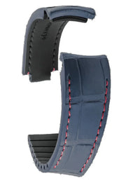 R-Strap - Alligator strap for Rolex - Navy blue with red stitching - alligator leather watch strap
