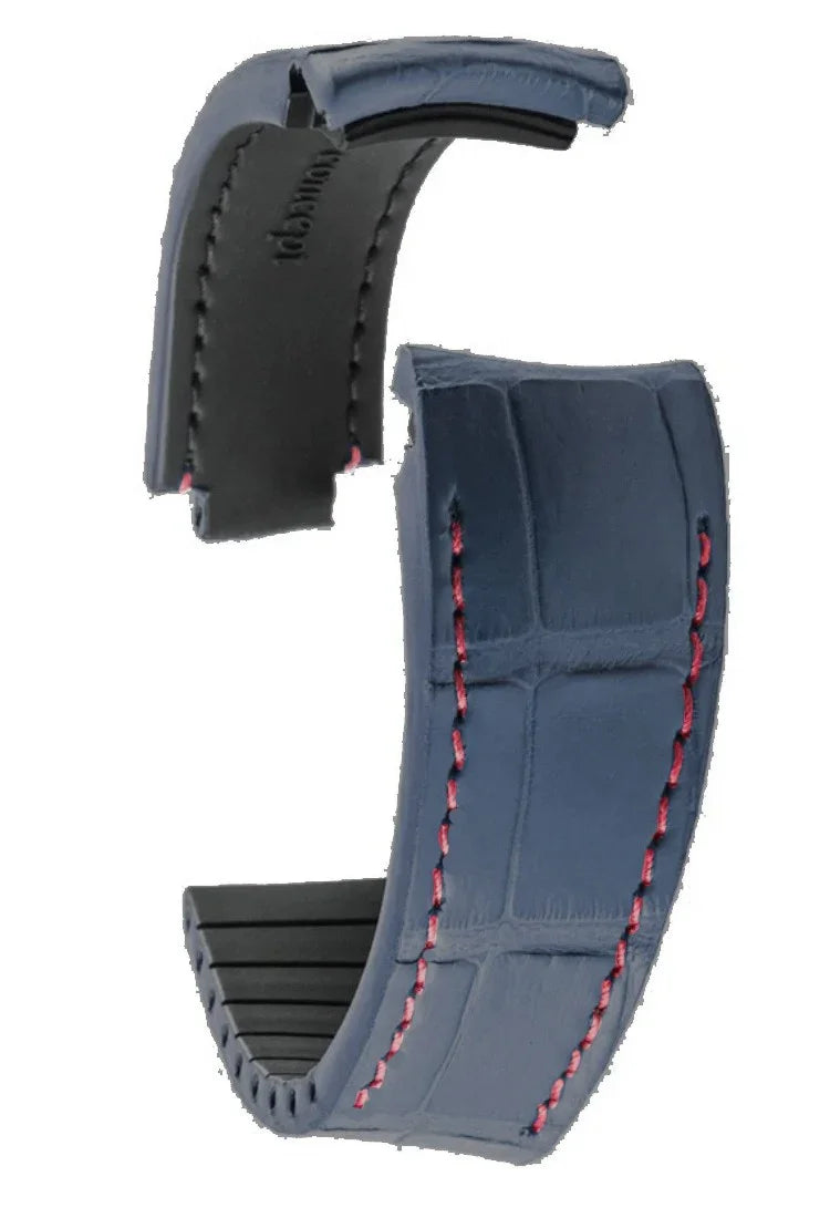 R-Strap - Alligator strap for Rolex - Navy blue with red stitching - alligator leather watch strap