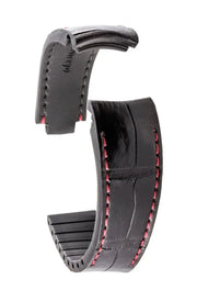 R-Strap - Alligator strap for Rolex - Black with red stitching - alligator leather watch strap
