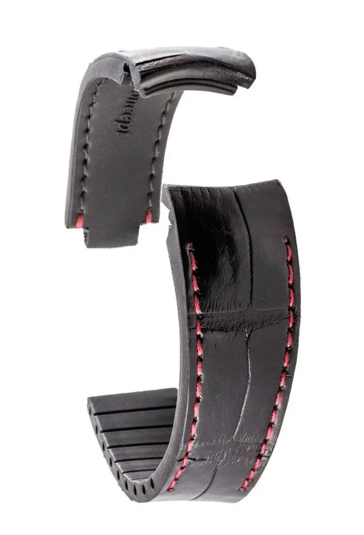 R-Strap - Alligator strap for Rolex - Black with red stitching - alligator leather watch strap