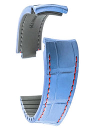 R-Strap - Alligator strap for Rolex - Glossy blue with red stitching - alligator leather watch strap