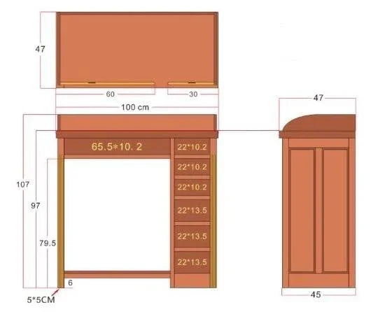 Solid sapele wood watchmaker bench - detail