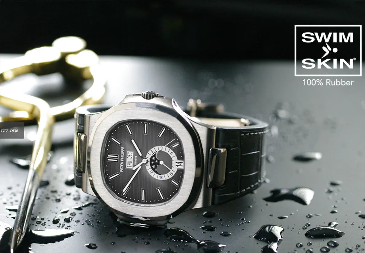 RubberB Alligator SwimSkin for Patek Philippe Nautilus - Black PK79 Strap - view 6