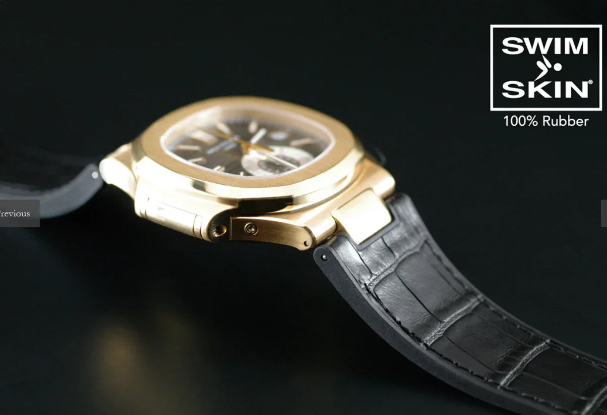 RubberB Alligator SwimSkin for Patek Philippe Nautilus - Brown PK79 Strap - detail