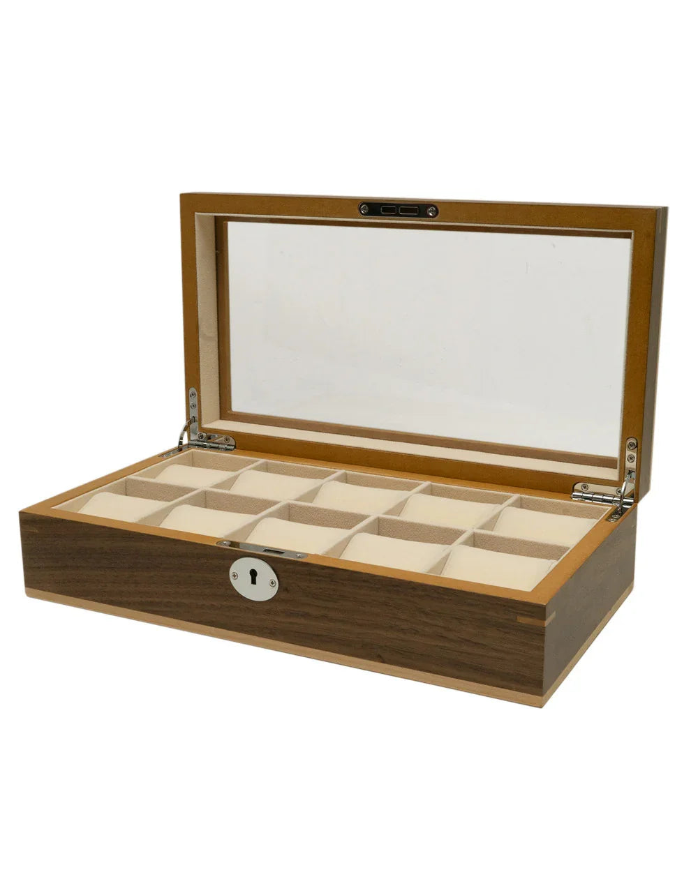 Clipperton 10 watch box in brown wood with glass lid - watch box