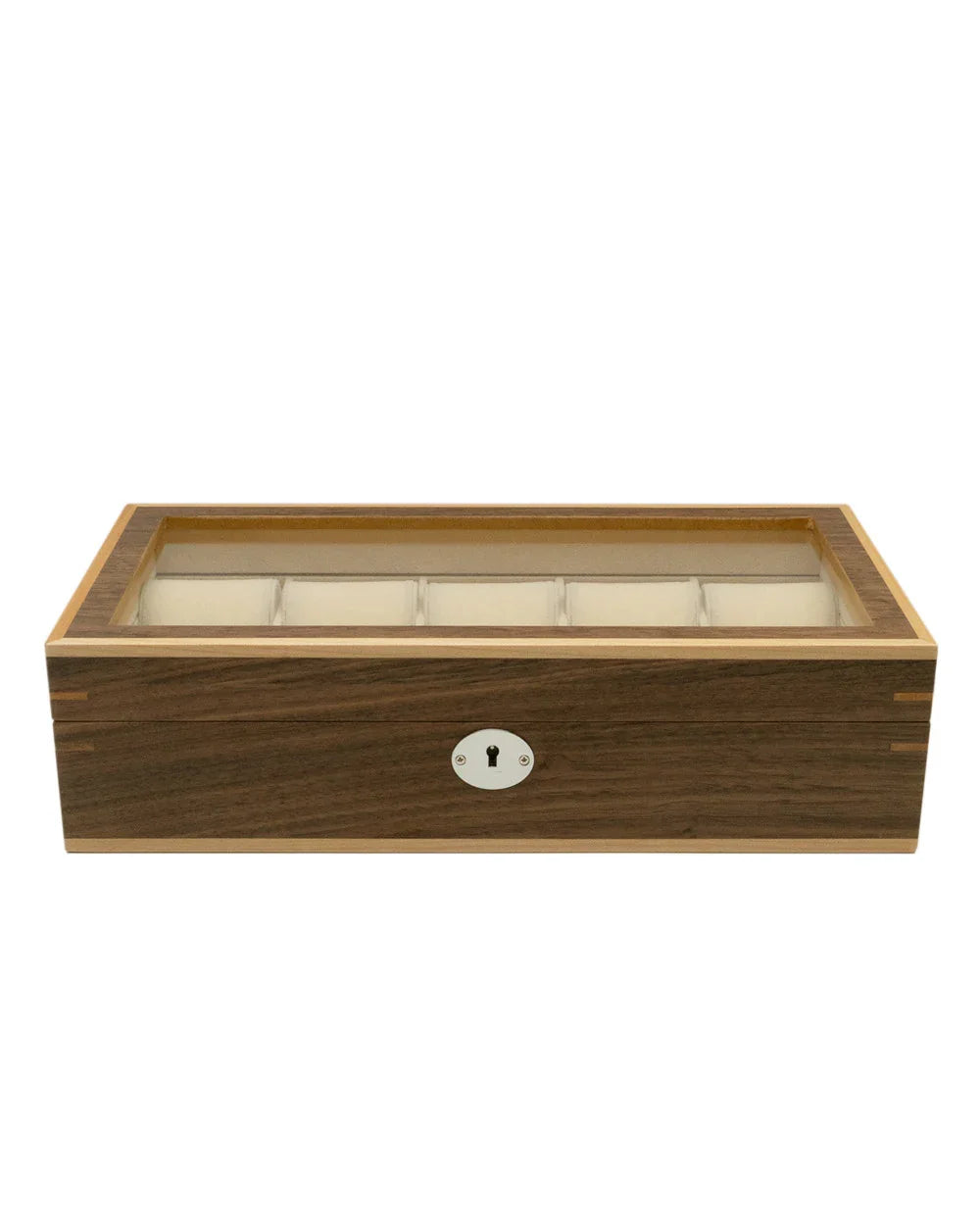 Clipperton 10 watch box in brown wood with glass lid - detail