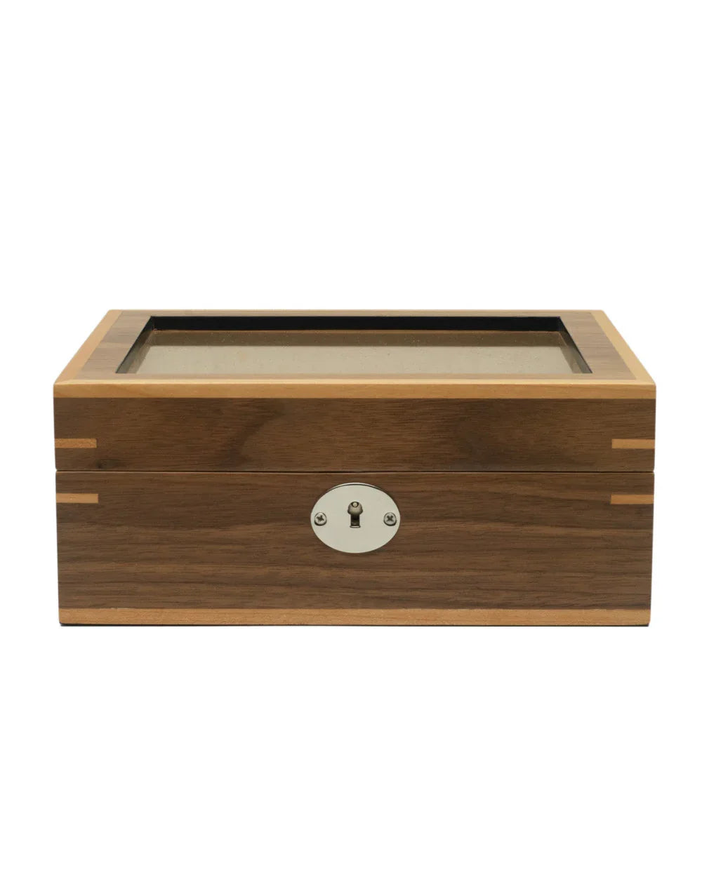 Clipperton 6 watch box in brown wood with glass lid - detail