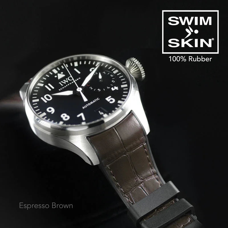 RubberB Alligator SwimSkin for IWC Big pilot - Espresso Brown SK22 Strap - detail