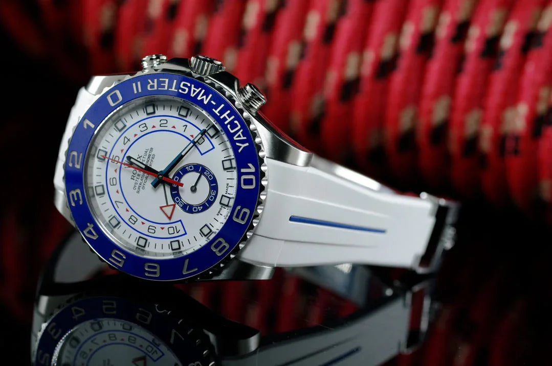 RubberB M109 White/Pacific Blue for Rolex Yachtmaster II 44mm Strap - detail