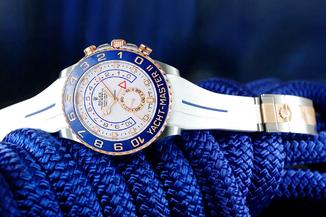 RubberB M109 White/Pacific Blue for Rolex Yachtmaster II 44mm Strap - view 3