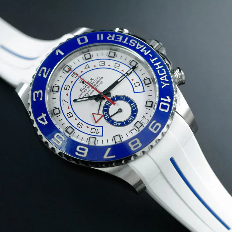 RubberB M109 White/Pacific Blue for Rolex Yachtmaster II 44mm Strap - view 4
