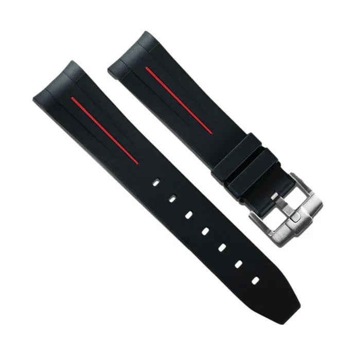 RubberB M106 Black/ Red with buckle Strap - rubber watch strap