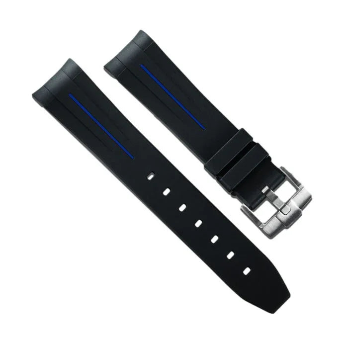 RubberB M106 Black/Blue with buckle Strap - rubber watch strap