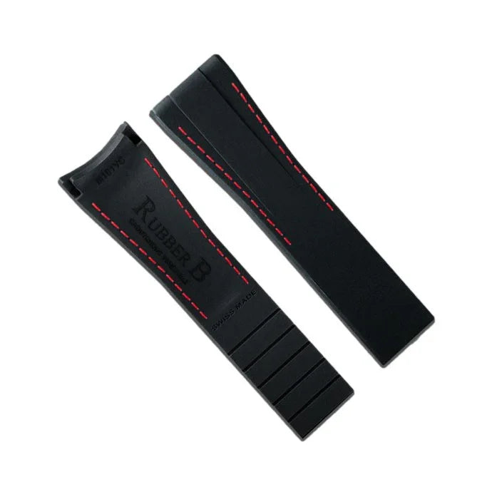 RubberB M101 Black with red stitching Strap - rubber watch strap