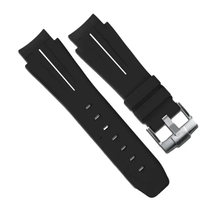 RubberB M107 Black/White with buckle Strap - rubber watch strap