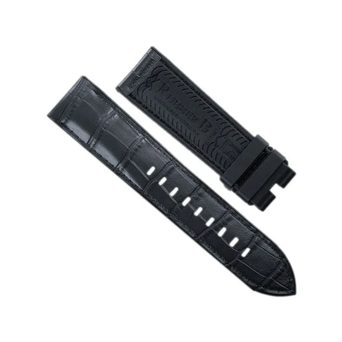 RubberB Alligator SwimSkin PS22 Black Strap - alligator leather watch strap