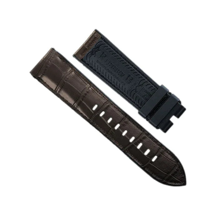 RubberB Alligator SwimSkin PS24 Espresso Brown Strap - alligator leather watch strap
