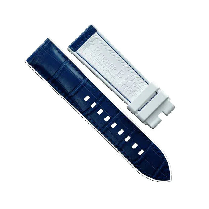 RubberB Alligator SwimSkin PS22 White Navy Strap - alligator leather watch strap
