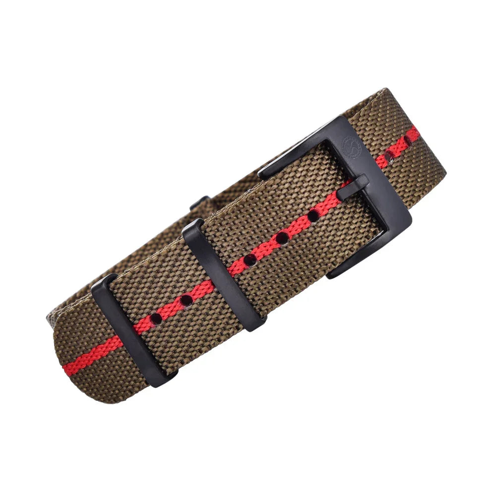 Premium NATO watch strap PVD buckle - Olive/Red - NATO nylon watch strap