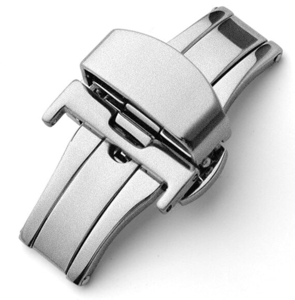 Double folding deployant clasp in brushed stainless steel
