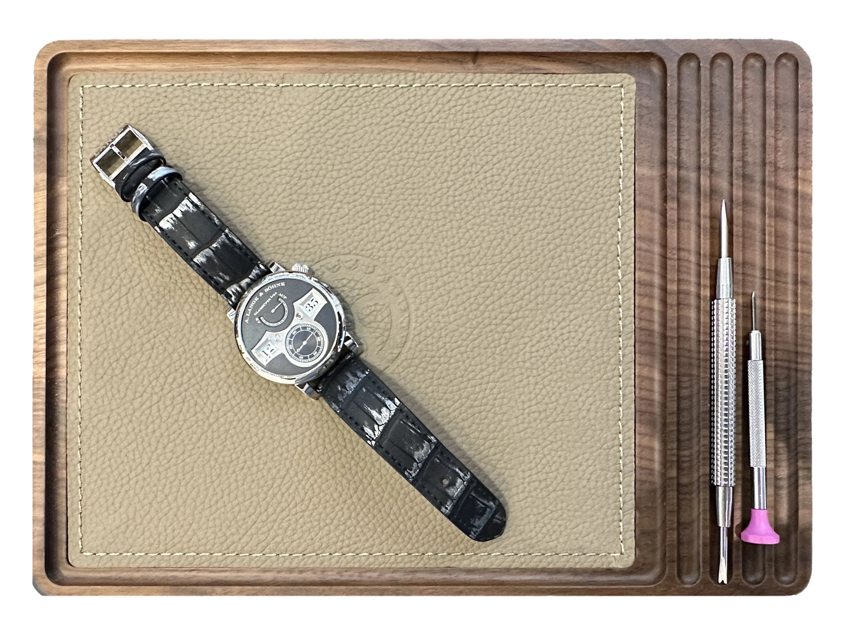 Walnut and Leather Tray - watch accessory