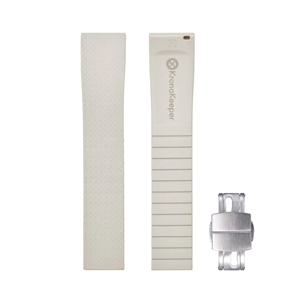 KronoKeeper adjustable Rubber Strap with deployant clasp - Beige - rubber watch strap