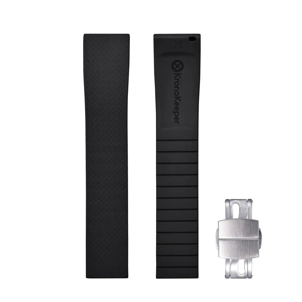KronoKeeper adjustable Rubber Strap with deployant clasp - Black - rubber watch strap