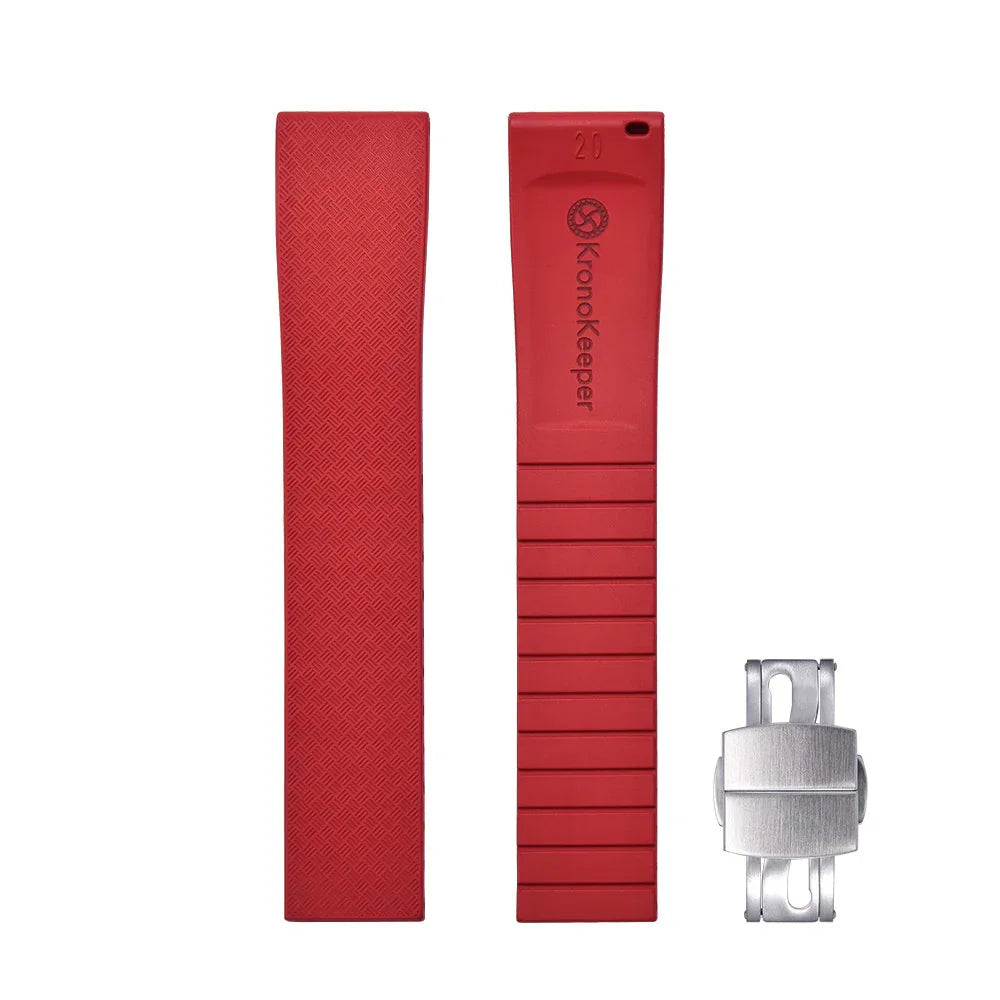 KronoKeeper adjustable Rubber Strap with deployant clasp - Red - rubber watch strap