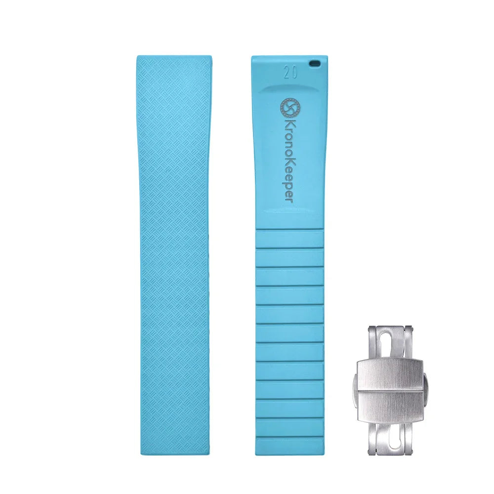 KronoKeeper adjustable Rubber Strap with deployant clasp - Sky Blue - rubber watch strap