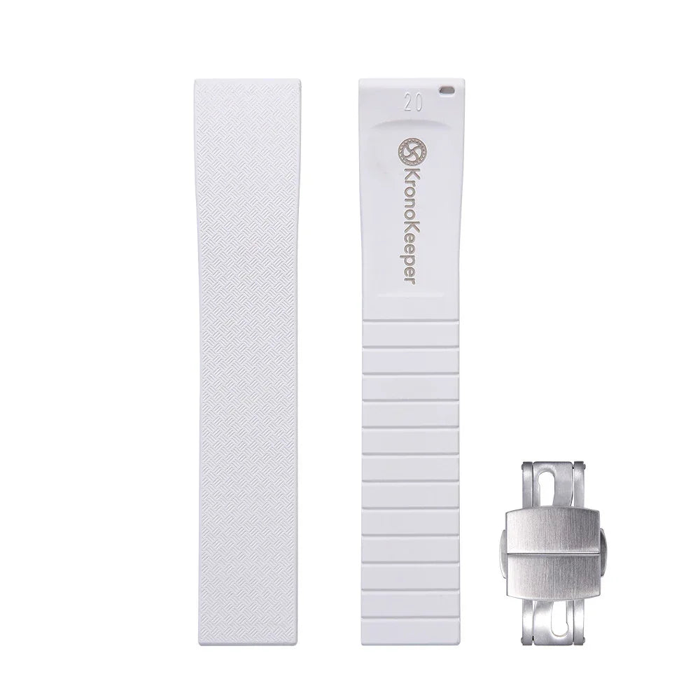 KronoKeeper adjustable Rubber Strap with deployant clasp - White - rubber watch strap