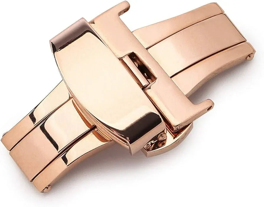 Double folding clasps for leather straps , Pink gold plated - watch accessory