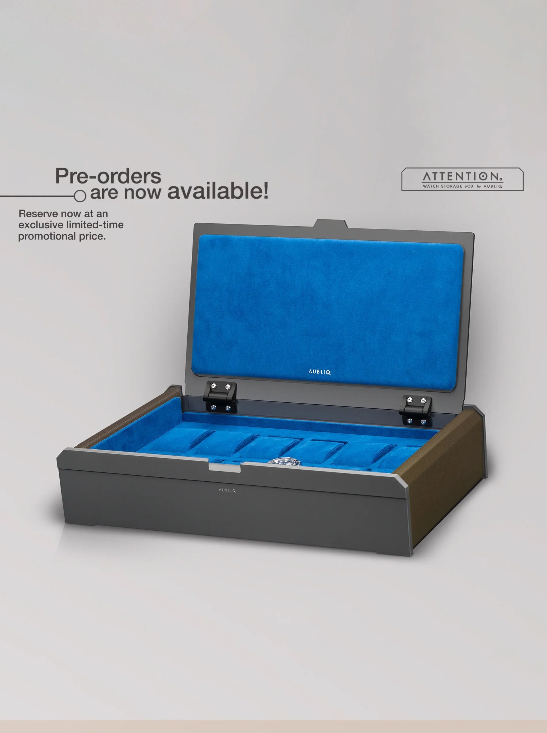 Aubliq 10 or 12 watch box in Dark Grey aluminium and calf leather - watch box