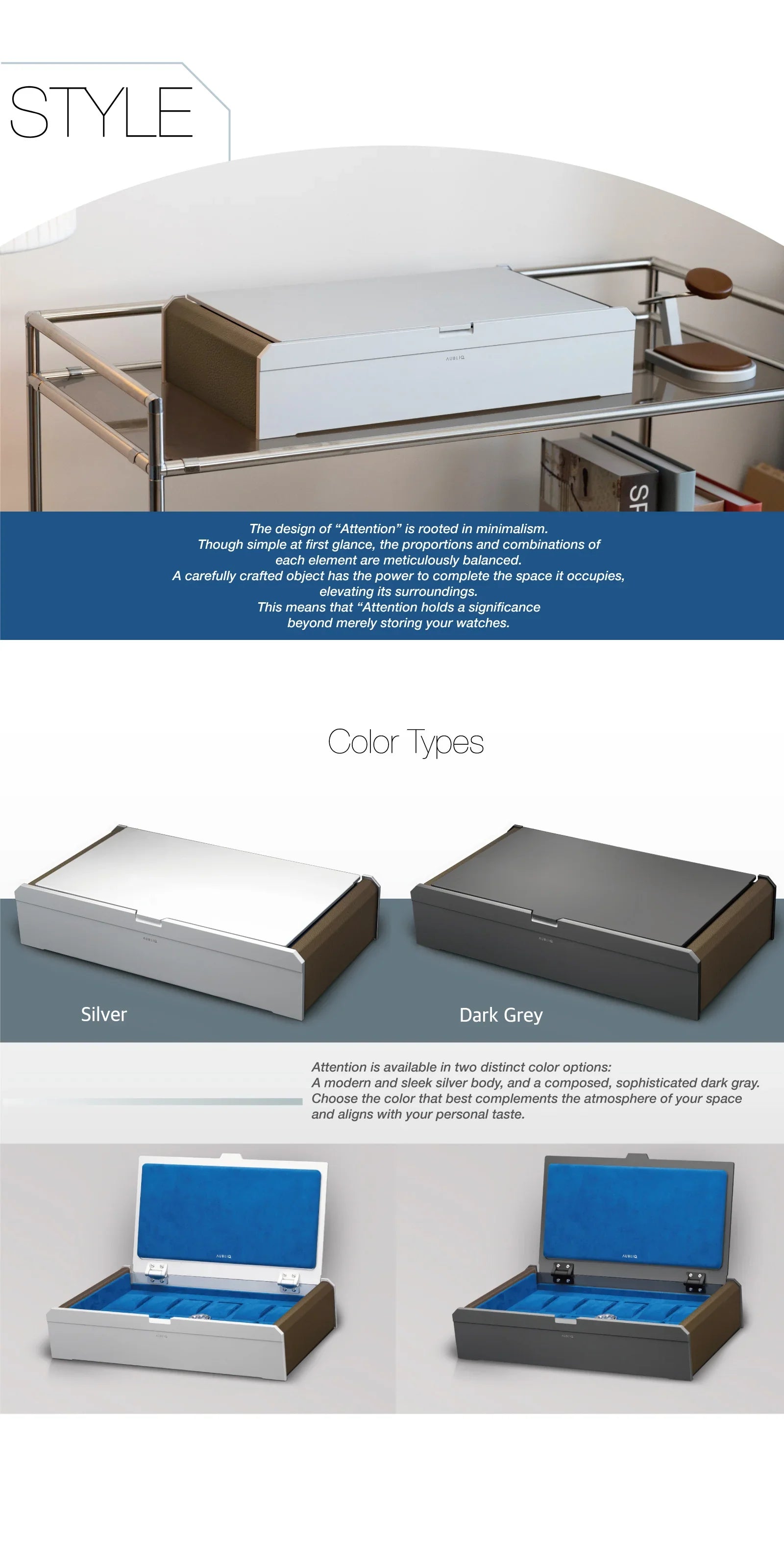 Aubliq 10 or 12 watch box in Dark Grey aluminium and calf leather - view 4