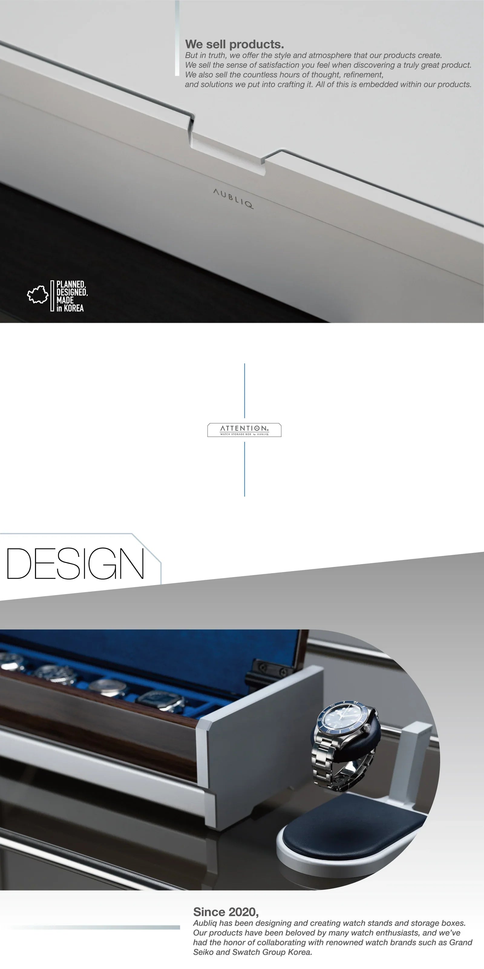 Aubliq 10 or 12 watch box in Silver aluminium and calf leather - detail
