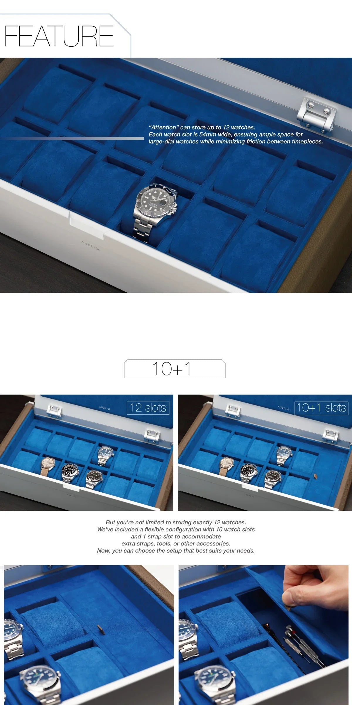 Aubliq 10 or 12 watch box in Silver aluminium and calf leather - view 6