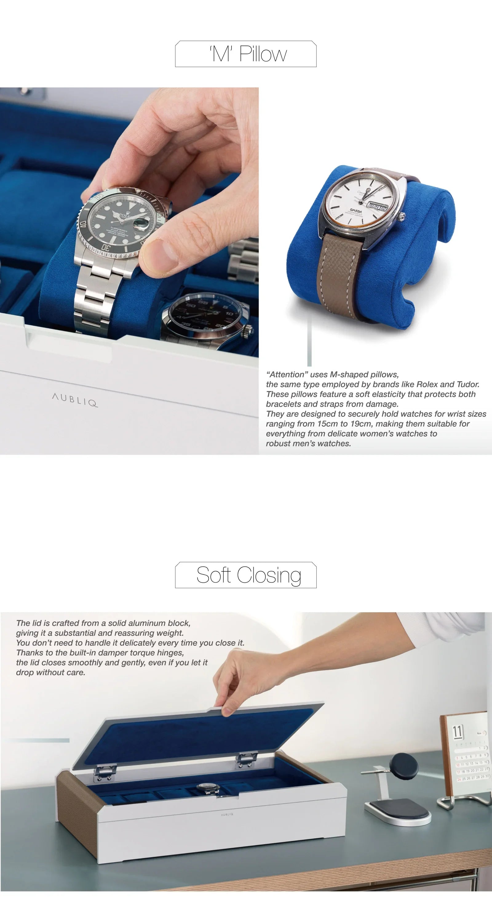 Aubliq 10 or 12 watch box in Silver aluminium and calf leather - view 7